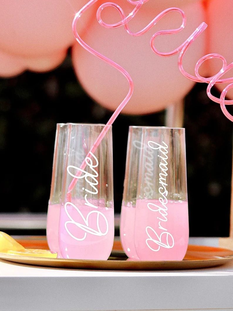 Bridal Party Gift 9oz Personalized Plastic Champagne Flute  - Etsy | Etsy (US)