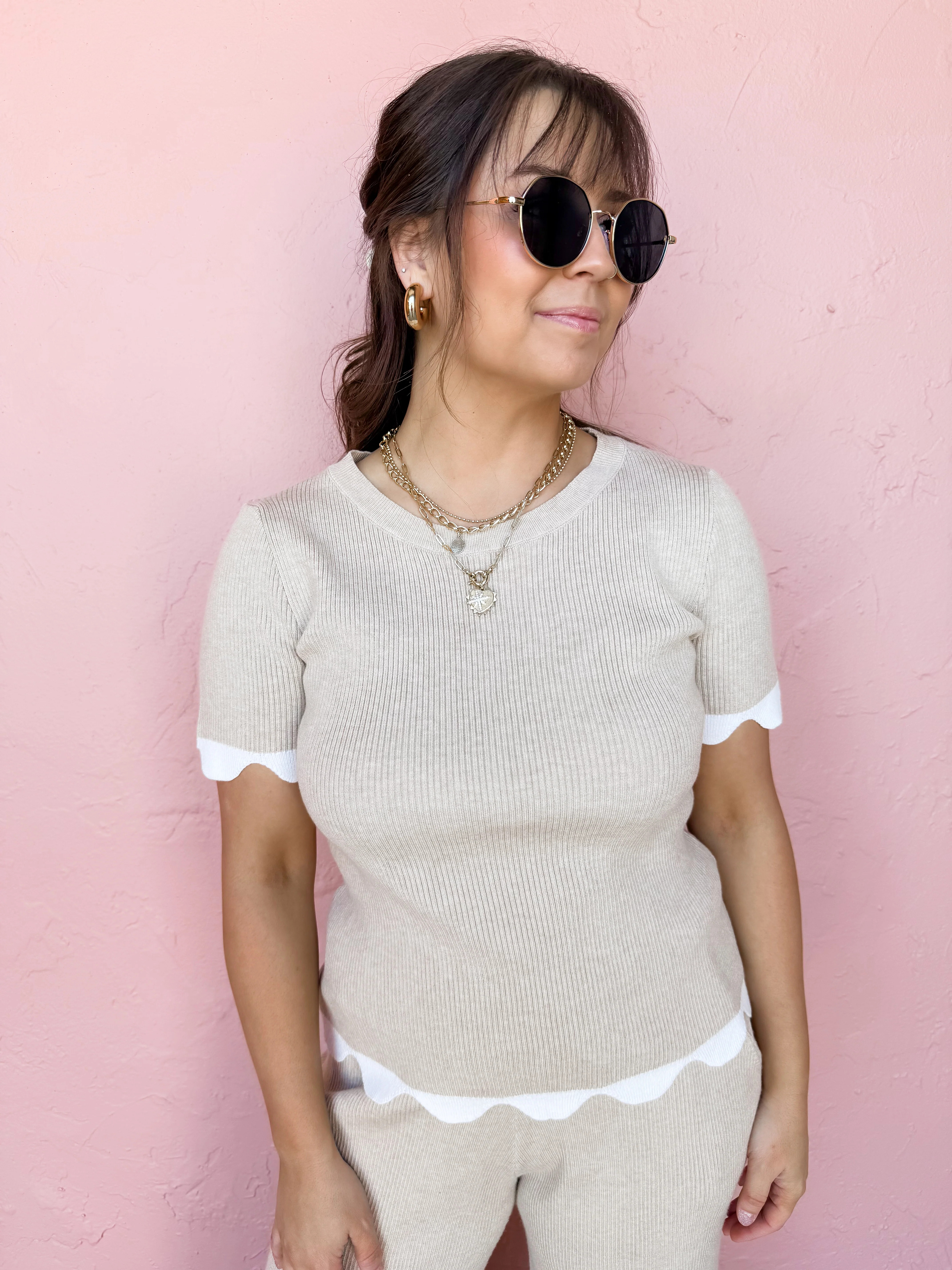 Leisure Time Scallop Ribbed Sweater Small | Ruthie Grace