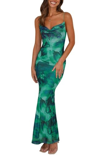 PRETTYGARDEN Adjustable Straps Sleeveless Summer Dresses for Women 2026 Floral Mesh Bodycon Sexy Dress Backless Maxi Dress (Green,XX-Large) | Amazon (US)