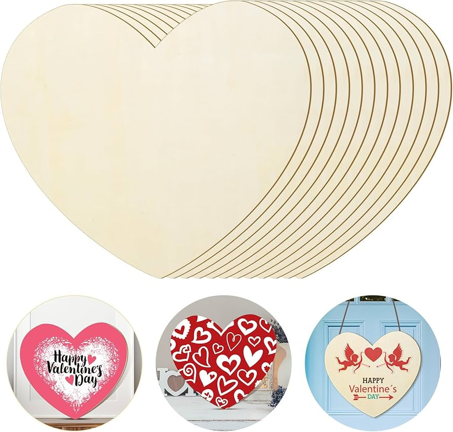 Anglechic 12 Pack 12 Inch Blank Heart Cutout Unfinished Wood Hearts Slices Wooden Hearts for Craf... | Amazon (US)