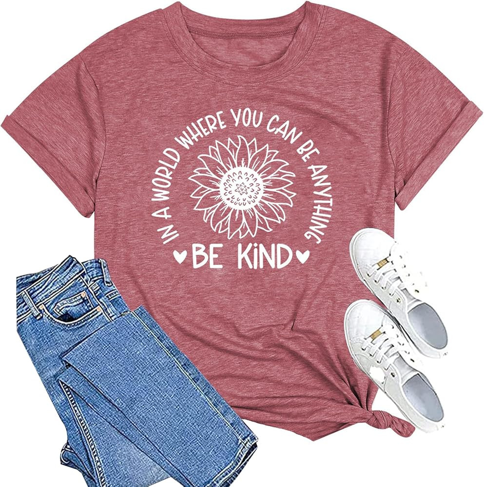 Be Kind Shirt Women in A World Where You Can Be Anything Be Kind T-Shirt Funny Inspirational Teac... | Amazon (US)