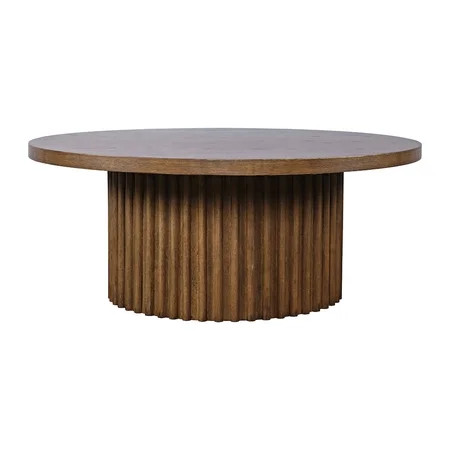 Jofran Auden 40" Round Mid-Century Modern Fluted Pedestal Base Coffee Table with Caster Wheels | Walmart (US)