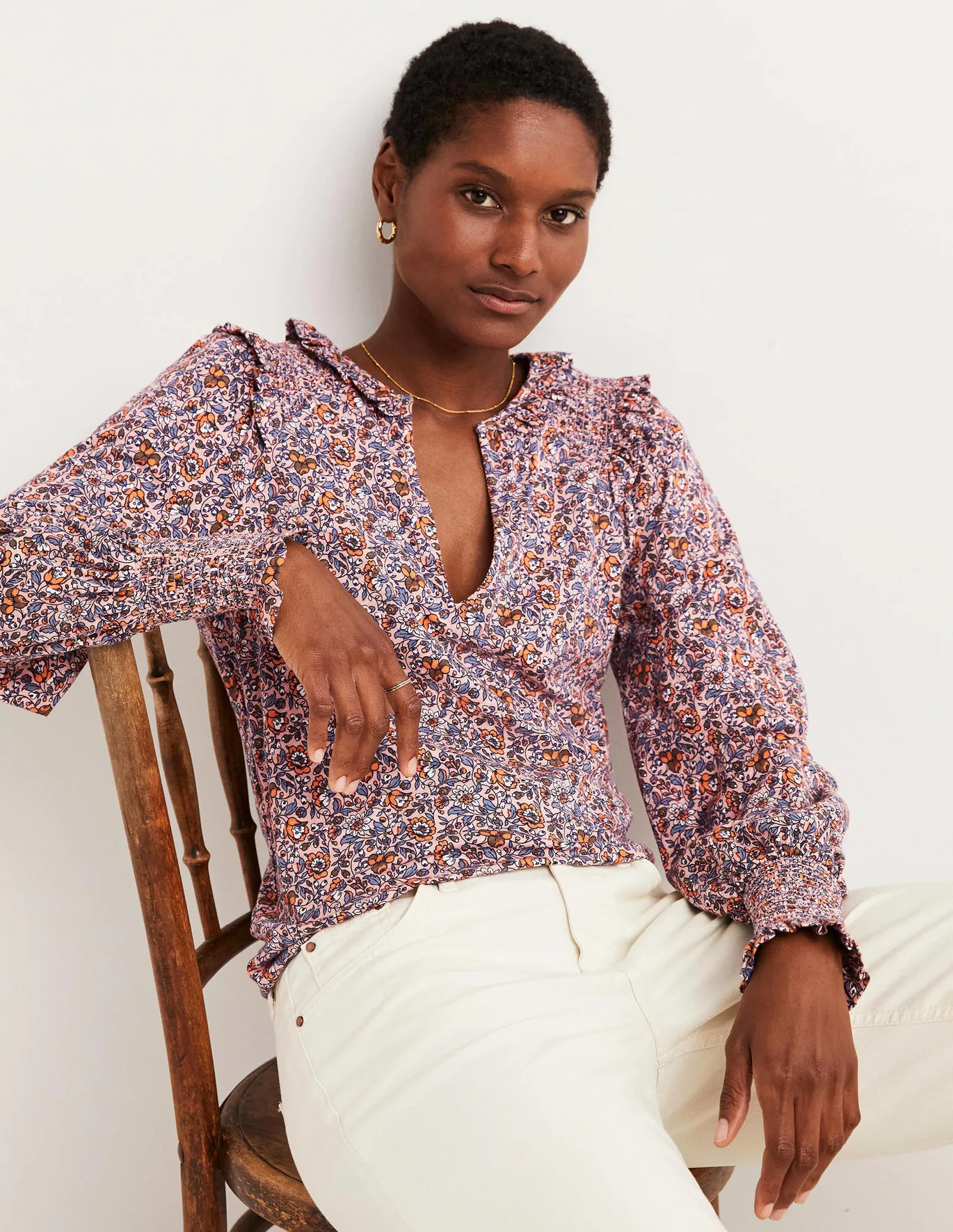 Notch Neck Smocked Frill Top | Boden (US)