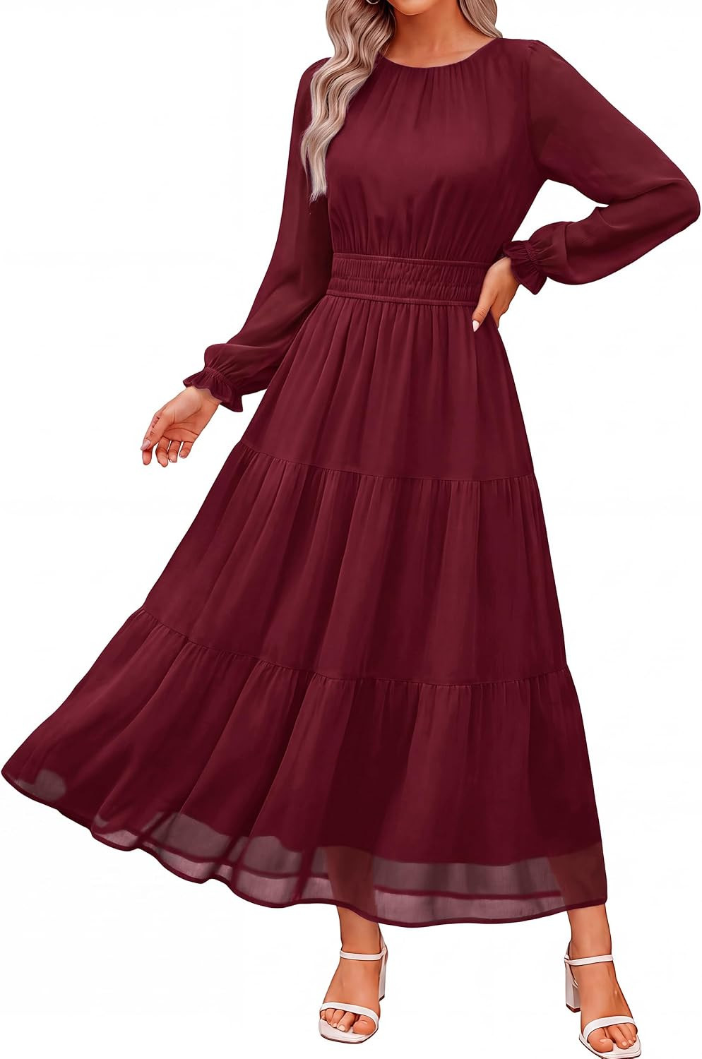 BerryGo Womens Long Sleeve Fall Wedding Guest Dresses Boho Flowy Maxi Dress | Amazon (US)