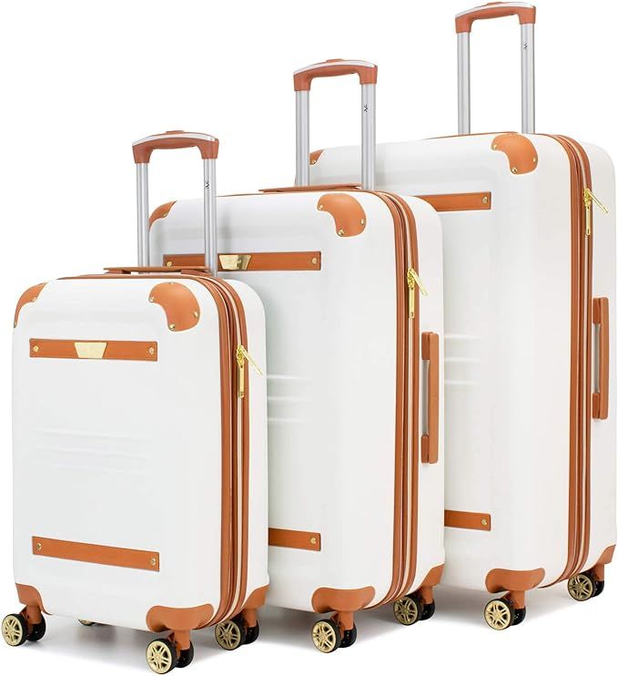 19V69 Italia Vintage Expandable Spinner Luggage 3 Piece Set (Bianco White) | Amazon (US)