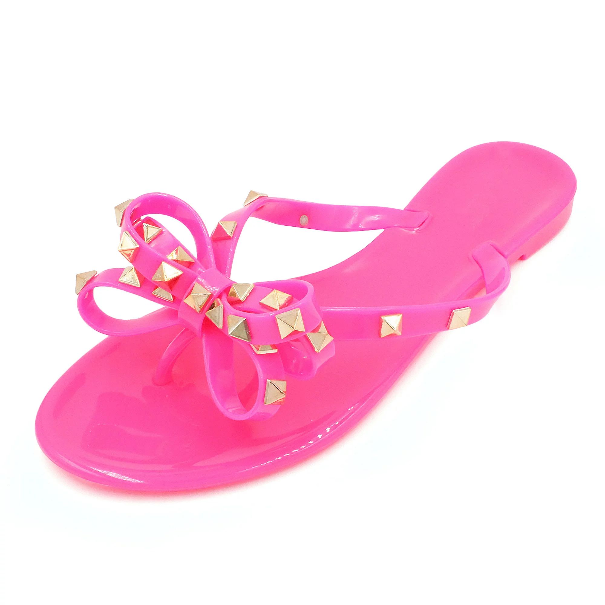 LAVRA Women's Studded Sandal Bow Flip Flop PVC Waterproof Shoes - Walmart.com | Walmart (US)