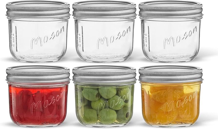 JoyJolt 8 Oz Mason Jars With Lids, Labels and Measures! 6-Pack Wide Mouth Mason Jars, Glass Jar w... | Amazon (US)