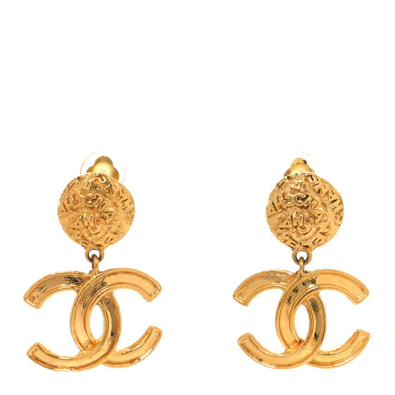 CC Drop Clip On Earrings Gold | FASHIONPHILE (US)