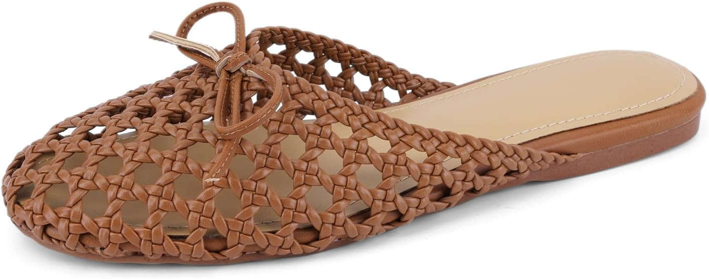 QIV Flat Mules for Women Square Toe Ballet Flats Backless Loafers | Amazon (US)