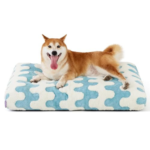 Lesure Dog Beds Large Sized Dog-Thick Shredded Chopped Foam Pet Bed, Dog Bed Indoor with Removable Cover, Cute Modern Fuzzy Plush & Anti Slip Bottom(35'x22', Blue Wave) | Amazon (US)
