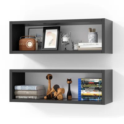 Kaboon 24In Floating Cube Shelves Set Of 2, Rectangle 3 Cubes, Oak | Wayfair North America