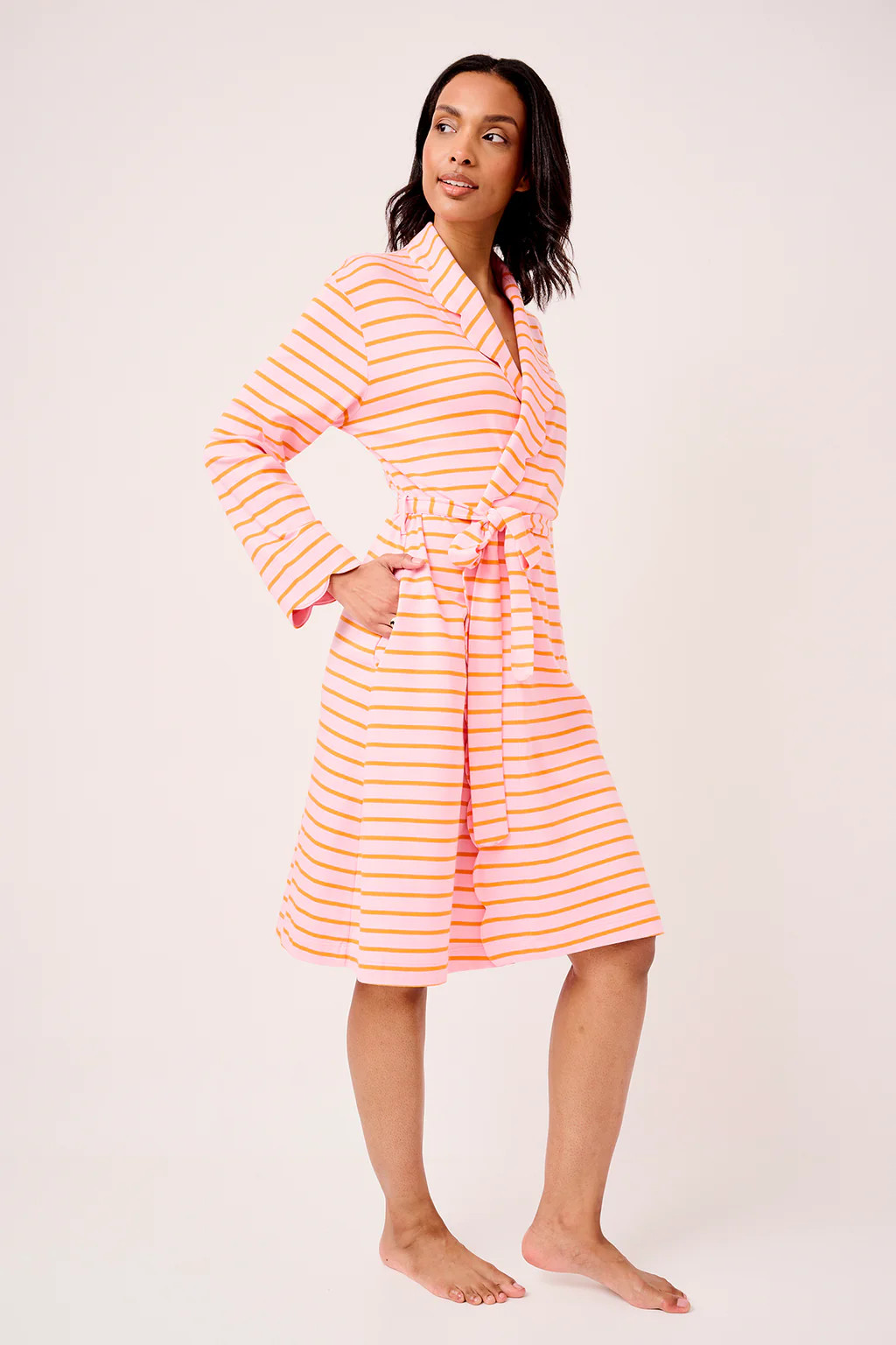 Pima Elise Robe in Pomelo Stripe | Lake Pajamas