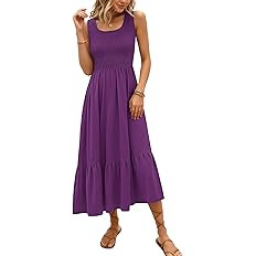 AUSELILY Women's Sleeveless Maxi Dress Summer Sundress Smocked Empire Waist Crew Neck Sun Dresses... | Amazon (US)