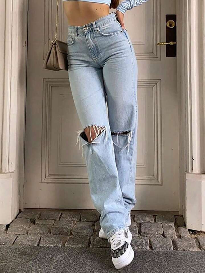 Ripped Straight Leg Jeans | SHEIN