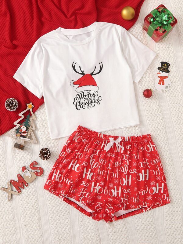 Christmas Letter Graphic Bow Pajama Set | ROMWE