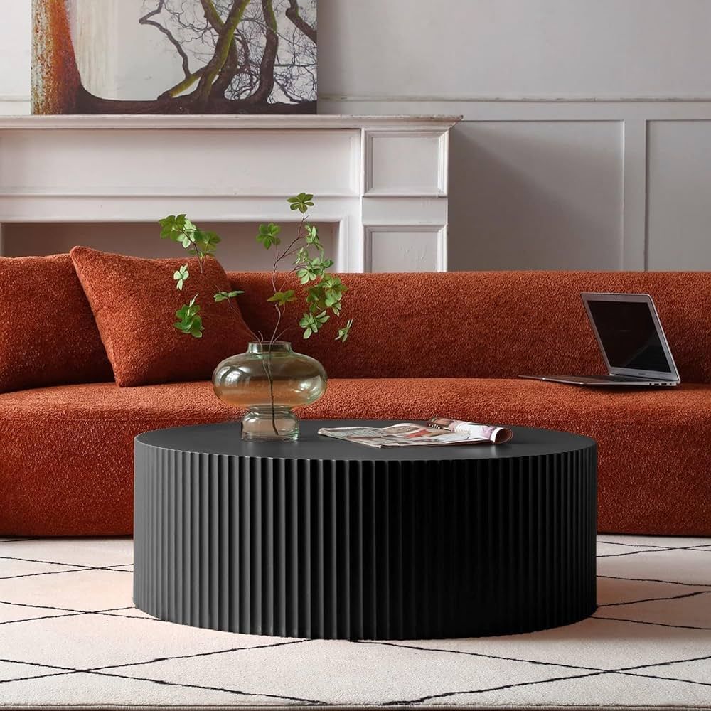 Black Round Drum Coffee Tables for Living Room Contemporary Circle Coffee Table, Modern Wood Acce... | Amazon (US)