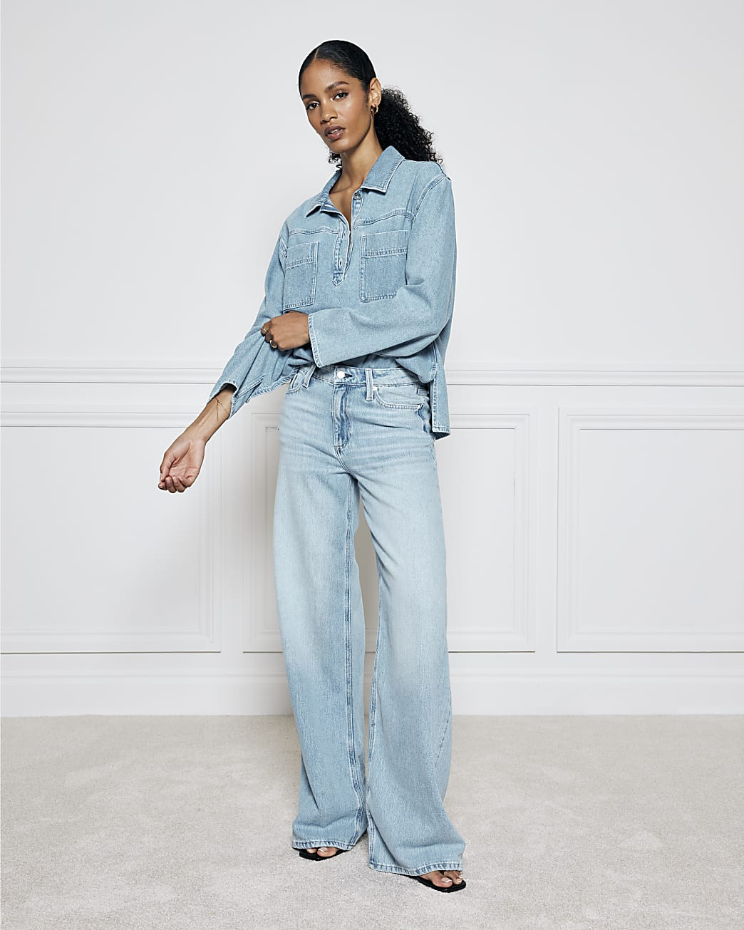 Light Blue mid rise soft wide leg jeans | River Island UK & IE