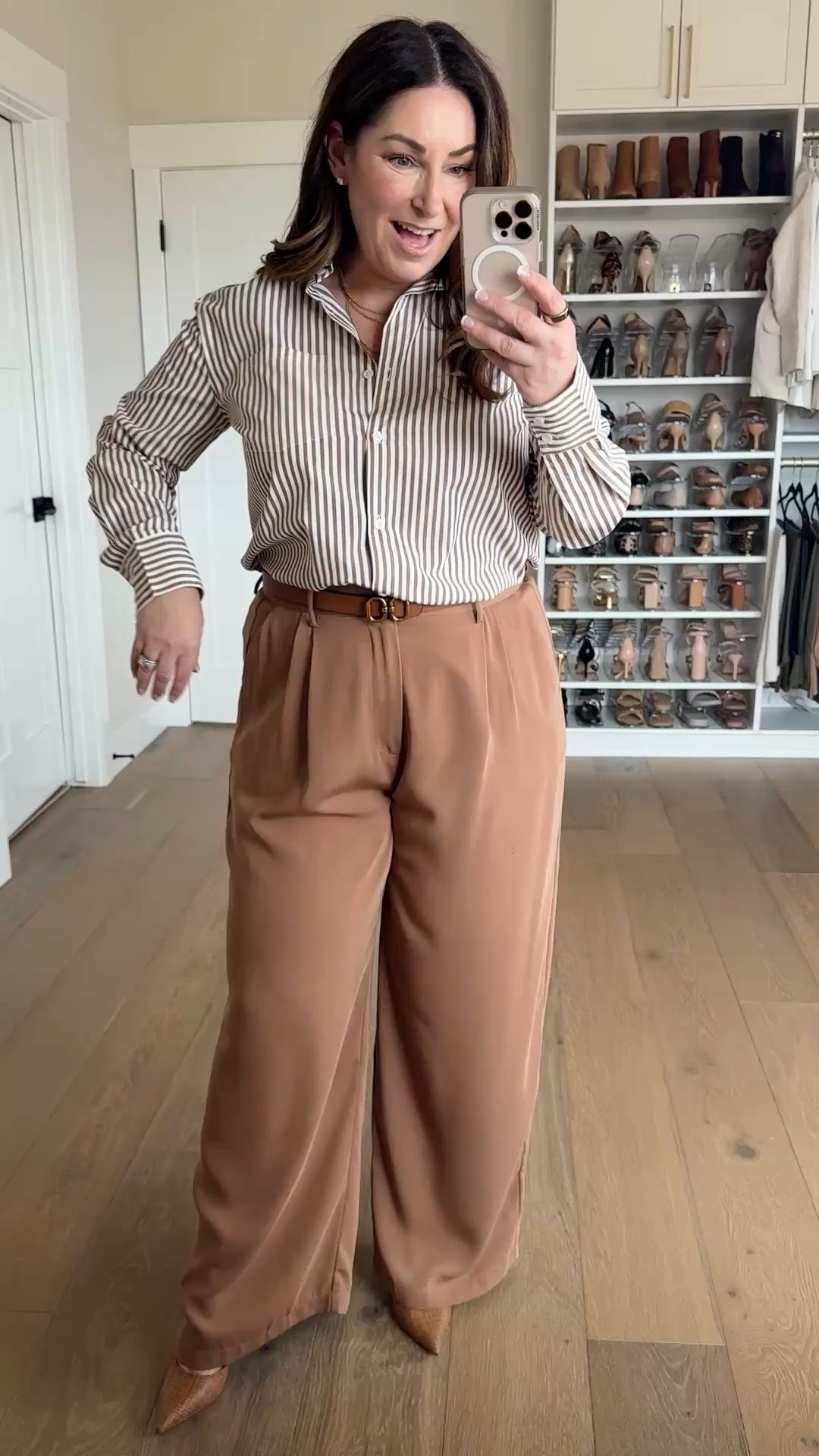 Business casual workwear from Amazon 
•brown stripe shirt large 
• Tronjori pants 14 regular (these come in lengths)
•btfbm pants XL 
• blouse large 
#workwear

#LTKMidsize #LTKWatchNow #LTKWorkwear