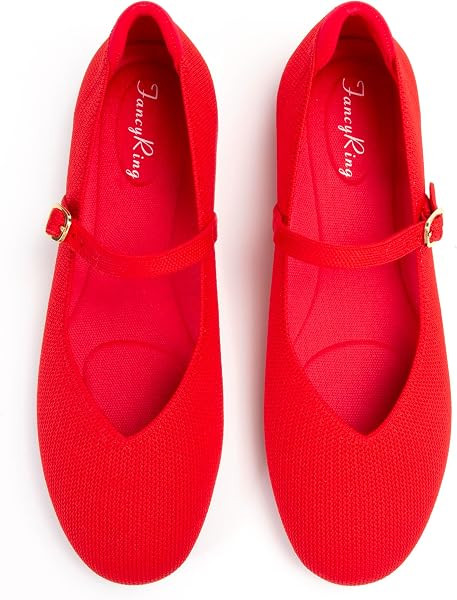 Flats for Women Mary Jane Shoes Knit Round Toe Ballet Flats with Strap Womens Comfortable Work Fl... | Amazon (US)