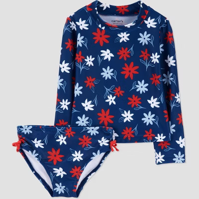 Carter's Just One You® Toddler Girls' 4th of July Long Sleeve Floral Rash Guard Set - Red/White/... | Target