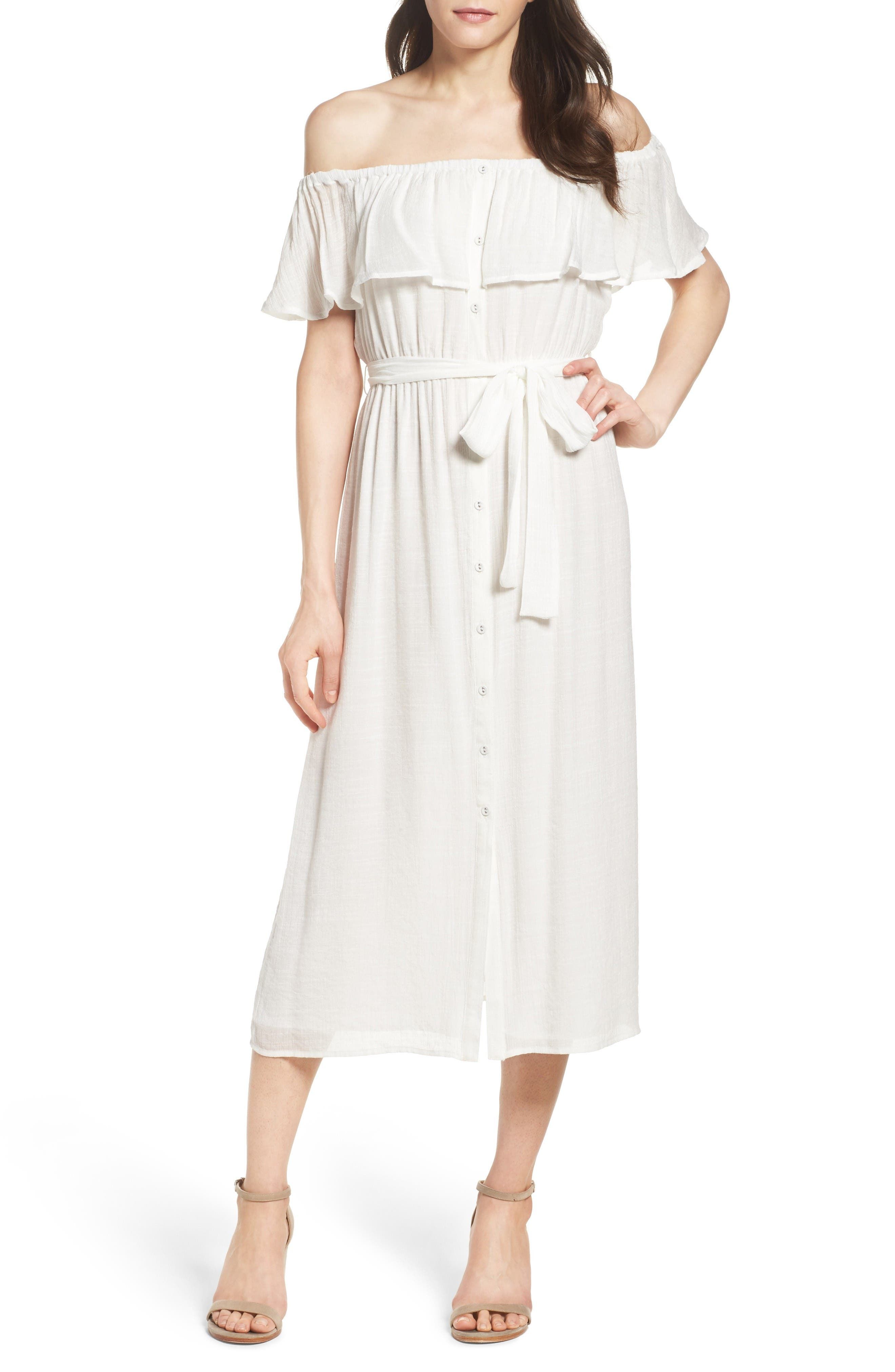 Marina Ruffle Off the Shoulder Midi Dress | Nordstrom