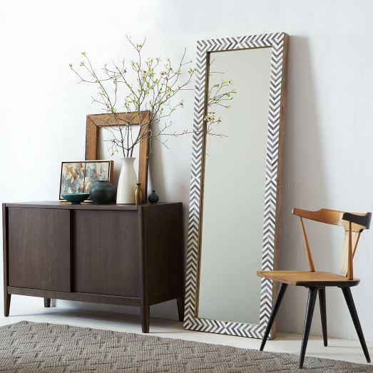 Parsons Floor Mirror - Gray Herringbone | West Elm (US)