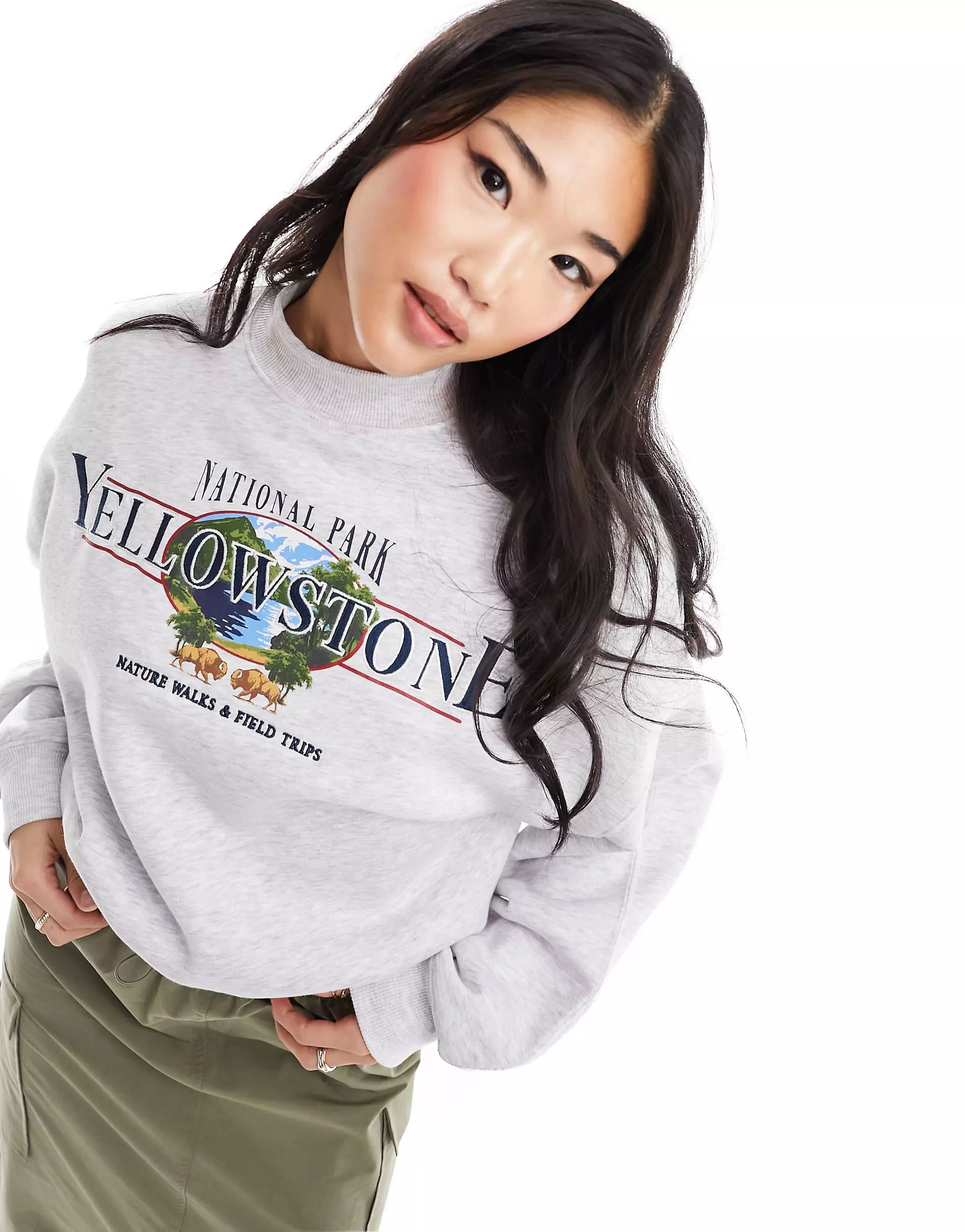 Bershka oversized 'Yellowstone' sweatshirt in gray heather | ASOS (Global)