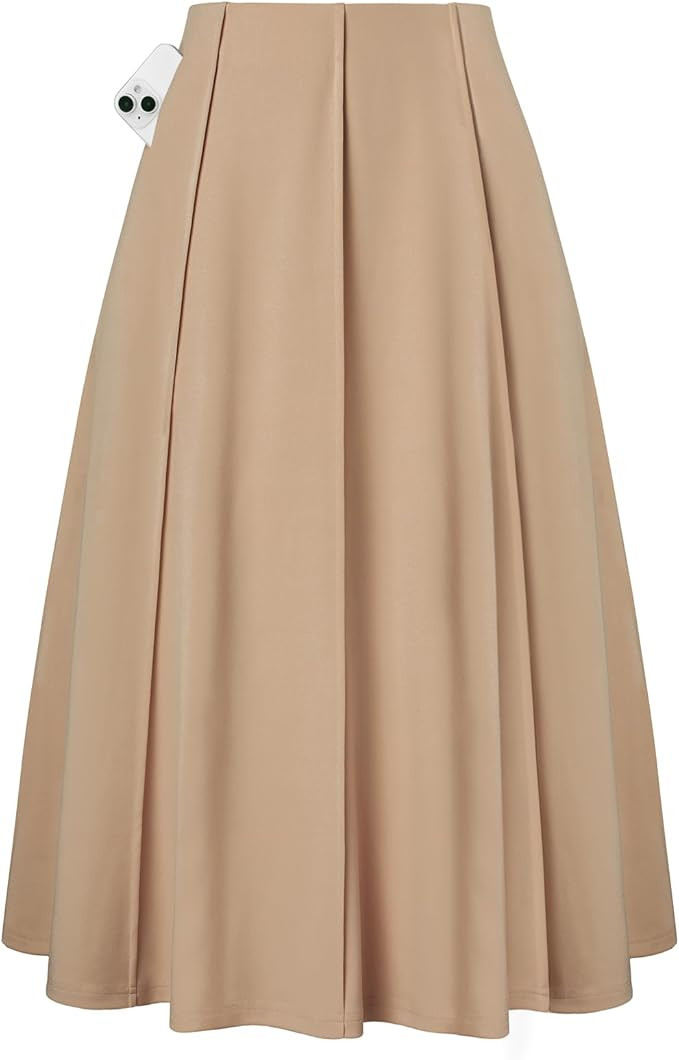 Kate Kasin Women's Pleated Midi Skirt 2026 Fall High Waisted Knee Length Flowy A Line Swing Casua... | Amazon (US)
