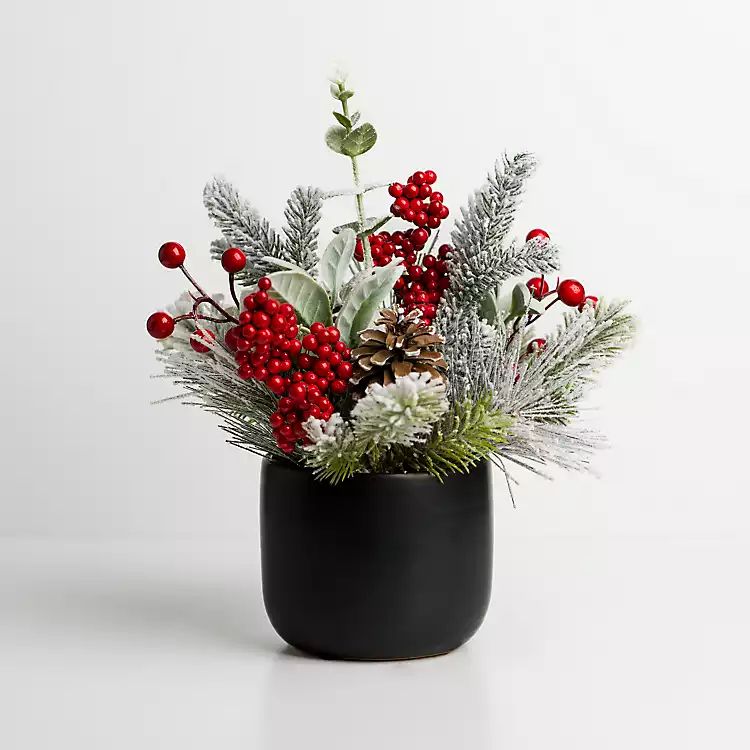 New! Frosted Red Berry Pinecone Christmas Arrangement | Kirkland's Home