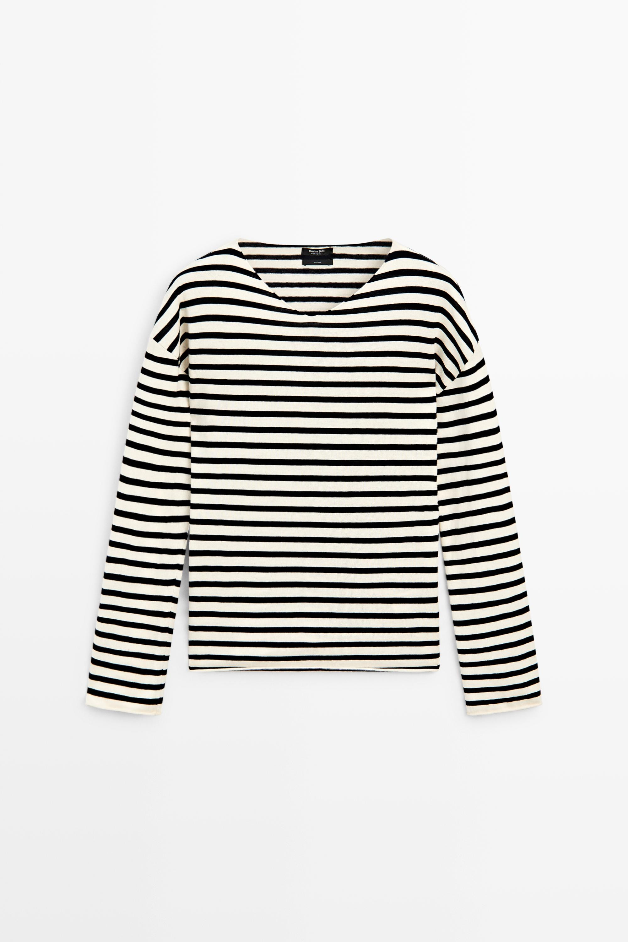 100% cotton long sleeve striped sweater | Massimo Dutti US