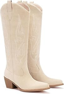 Pasuot Western Cowboy Boots for Women - Knee High Wide Calf Cowgirl Boots, Slip On Pointed Toe Ch... | Amazon (US)