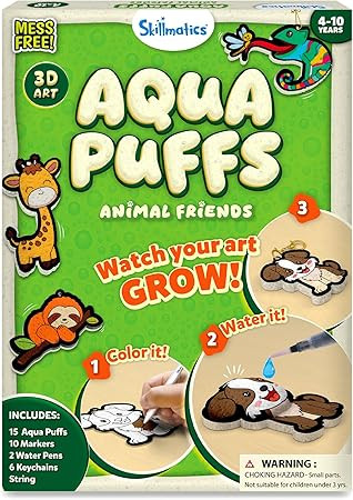 Skillmatics 3D Art Kit - Aqua Puffs Animals, Stocking Stuffers, Paint by Number Craft for Kids, D... | Amazon (US)