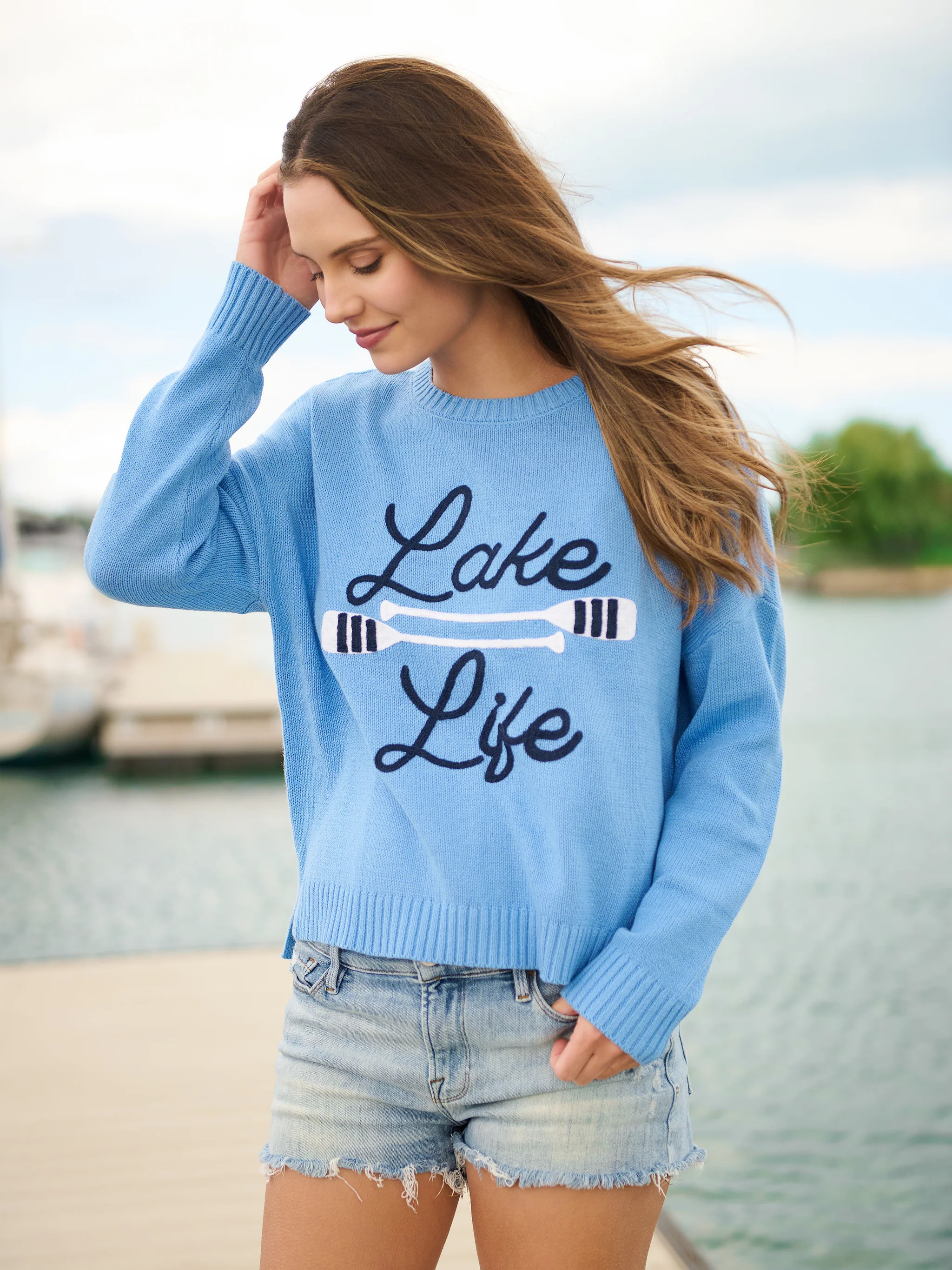 Shiraleah "Lake Life" Relaxed Fit Sweater, Blue | Shiraleah