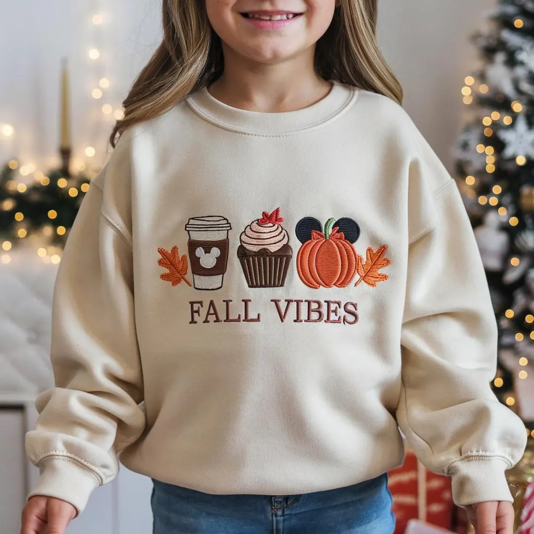 Embroidered Fall Vibes Kids Sweatshirt, Pumpkin Spice Sweatshirt, Cute Fall Shirt, Kids Fall Swea... | Etsy (US)