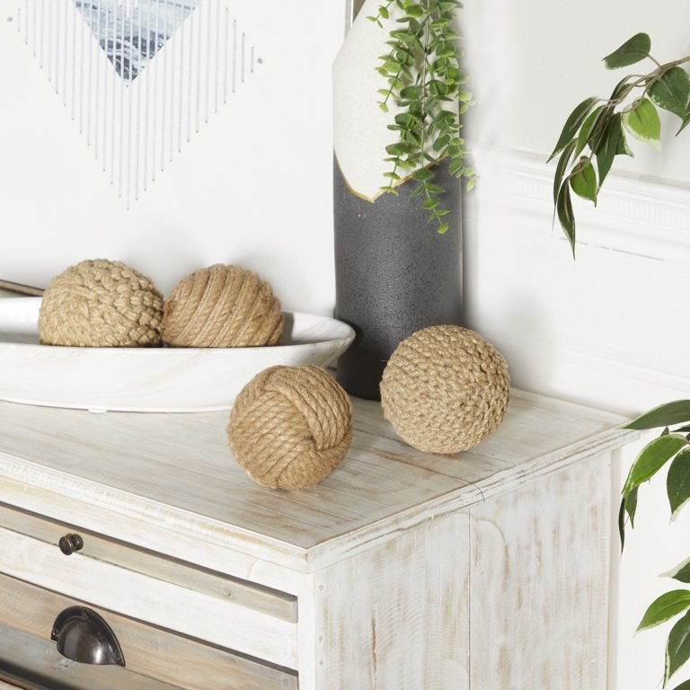 DecMode Brown 4" Handmade Jute Orbs & Vase Filler with Varying Designs (4 Count) | Walmart (US)