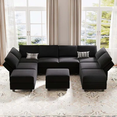 Wylodene 116.6'' Variable Module Velvet Sofa Bed Sectional U Shape Couch with Storage Seat Ottoman | Wayfair North America