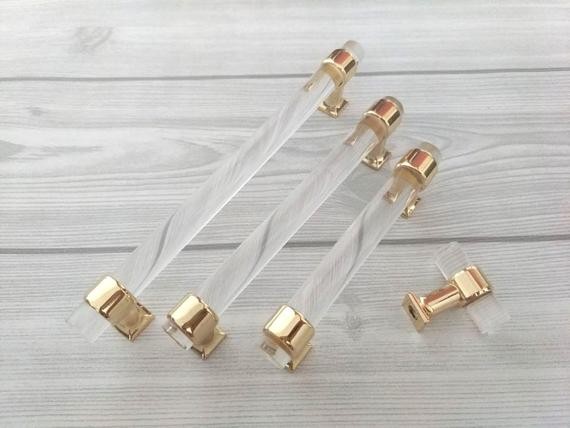 3.75" 5" 6.3" Acrylic Drawer Pull Handles Knobs Clear Gold Dresser Pulls Modern Kitchen Cabinet Door | Etsy (US)