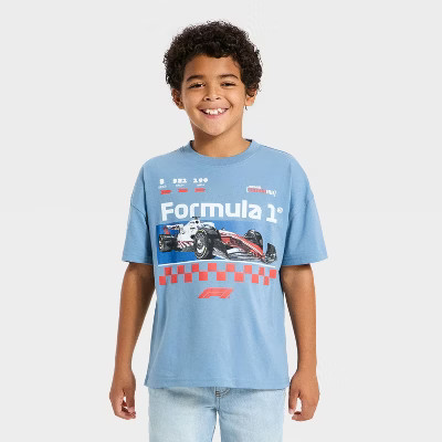 Boys' Formula 1 Race Car Short Sleeve Oversized Graphic T-Shirt - Blue | Target