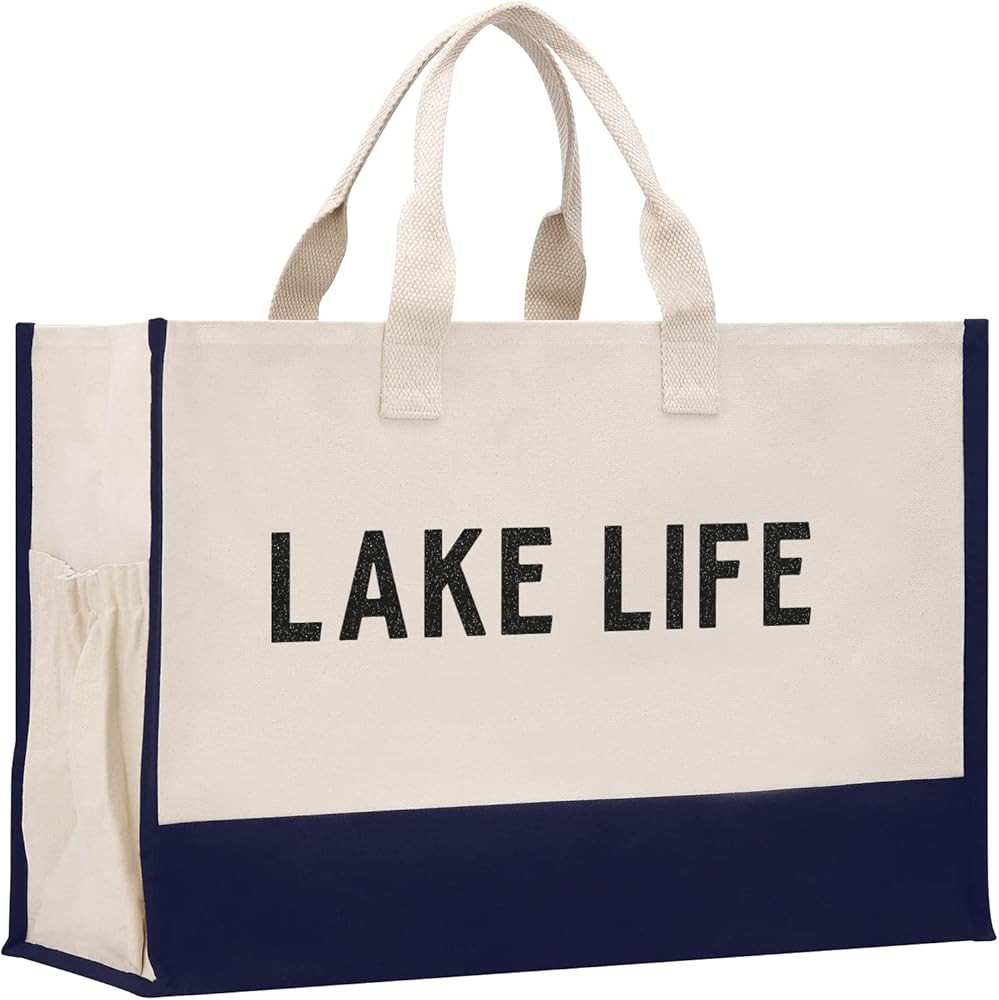 Beach Tote Bag XL - Oversized Chic Tote Bag with Zipper and Inner Pockets for Pool Gym Travel Cruise | Amazon (US)