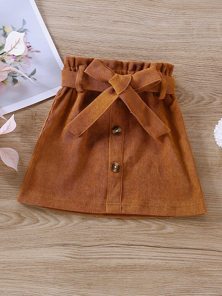 Toddler Girls Solid Button Front Belted Skirt | SHEIN