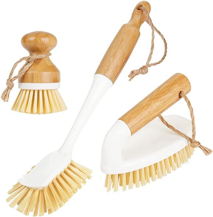 mDesign Bamboo Household Cleaning Sink Wet Scrubber Brushes, Stiff Bristles, for Kitchen, Bathroo... | Amazon (US)