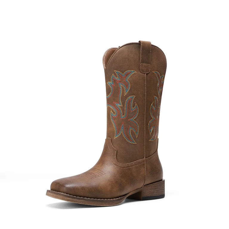 DREAM PAIRS Women's Cowboy Boots Mid Calf Western Cowgirl Boots Wide Square Toe Pull-On Embroider... | Walmart (US)