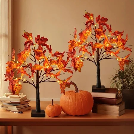Scidweet Fall Decorations for Home, 2 Packs 48 LED Fake Fall Maple Leaves Table Tree Light Indoor Wedding Party Autumn Thanksgiving Decor | Walmart (US)