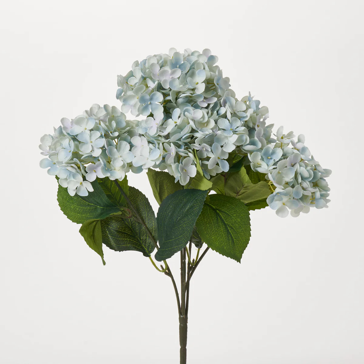 Powder Blue Silk Hydrangea Blooms Faux Floral Bush Stem Bouquet - 18" | Darby Creek Trading