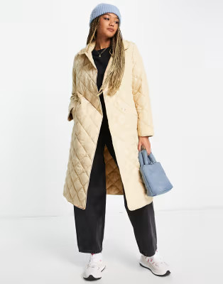 Pieces quilted longline coat in beige | ASOS (Global)