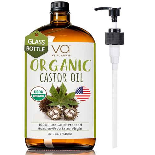 Pure Castor Oil Organic Cold Pressed Unrefined Glass Bottle-USDA Organic Castor Oil Cold Pressed Glass Bottle For Castor Oil Packs-Castor Oil For Face,Castor Oil For Hair Growth, Eyebrow, Eyelash-32oz | Amazon (US)
