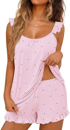 Ekouaer Pajama for Women Set 2 Piece Lightweight Summer Pajamas Soft Sexy Sleepwear Ruffle Cami a... | Amazon (US)