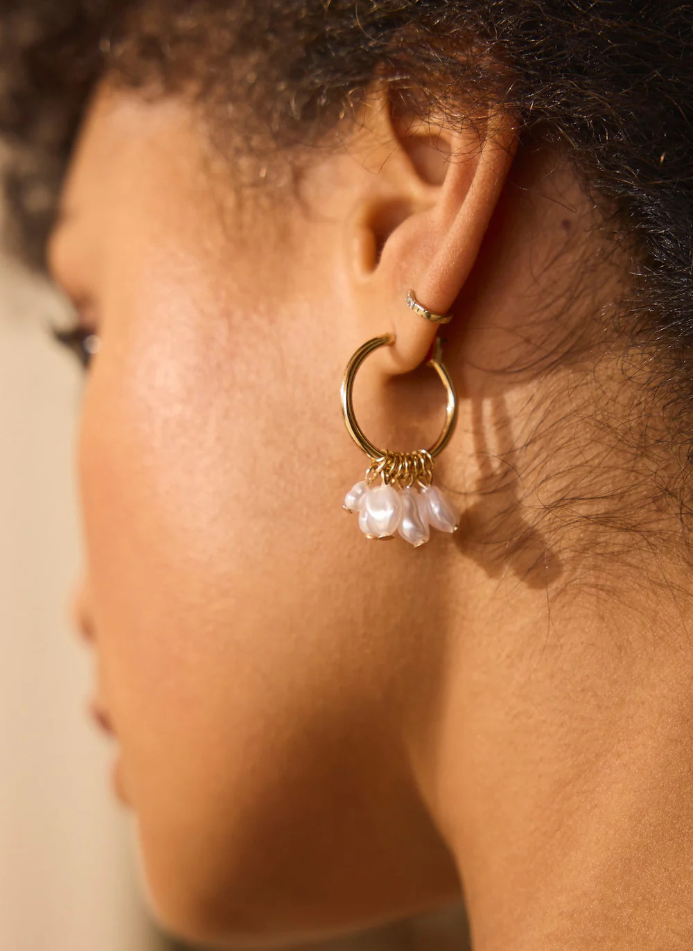 Gold Tone Hoop Mini Pearl Earrings | Mint Velvet