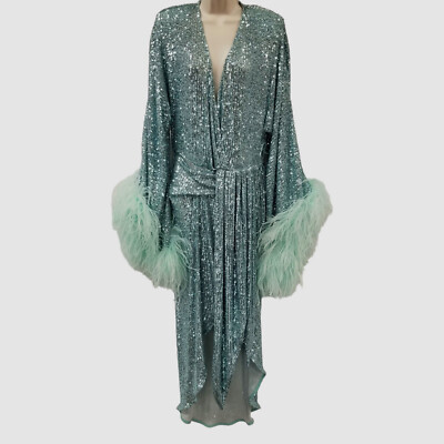 $2655 Nervi Women's Green Donna Sequin Draped Faux Wrap Gown Dress Size 42 | eBay US