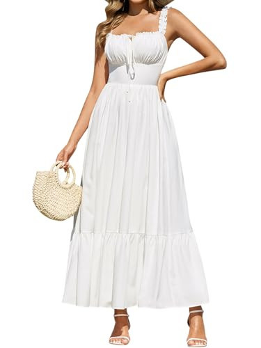 Auraxe Women's Summer Maxi Dress 2026 Boho Floral Corset Sundress Casual Flowy A Line Beach Vacation Long Dresses White | Amazon (US)
